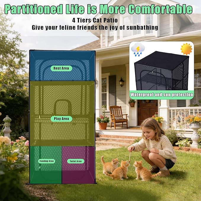 Catio Outdoor Cat Enclosure,4 Tiers Window Catio,Cat Enclosure Sturdy and Durable with Multiple Doors, Easy to Clean(36.2“L× 36.2”W ×72.4" H)