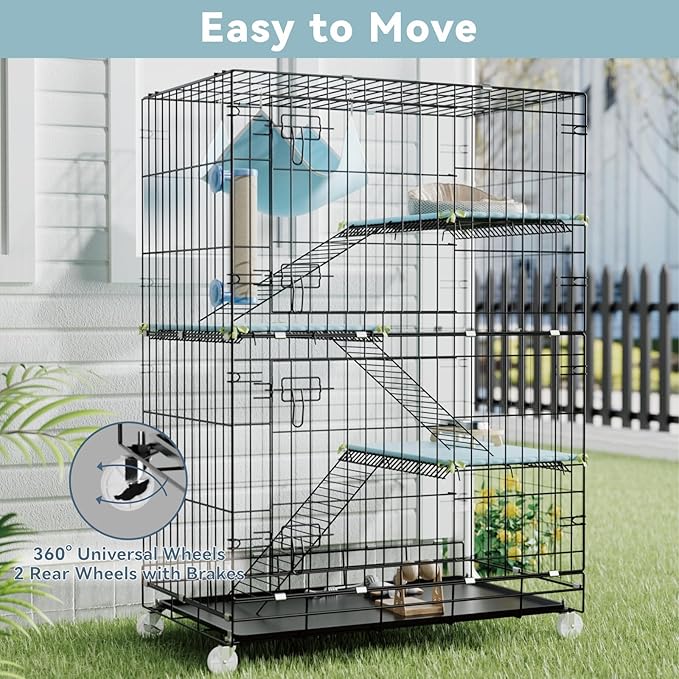 4-Tier Cat Cage Indoor: Large Cat Enclosure Pet Playpen Detachable Metal Wire Kennel Collapsible Crate with Scratching Post & Plush Pads & Hammock for Cats Kittens