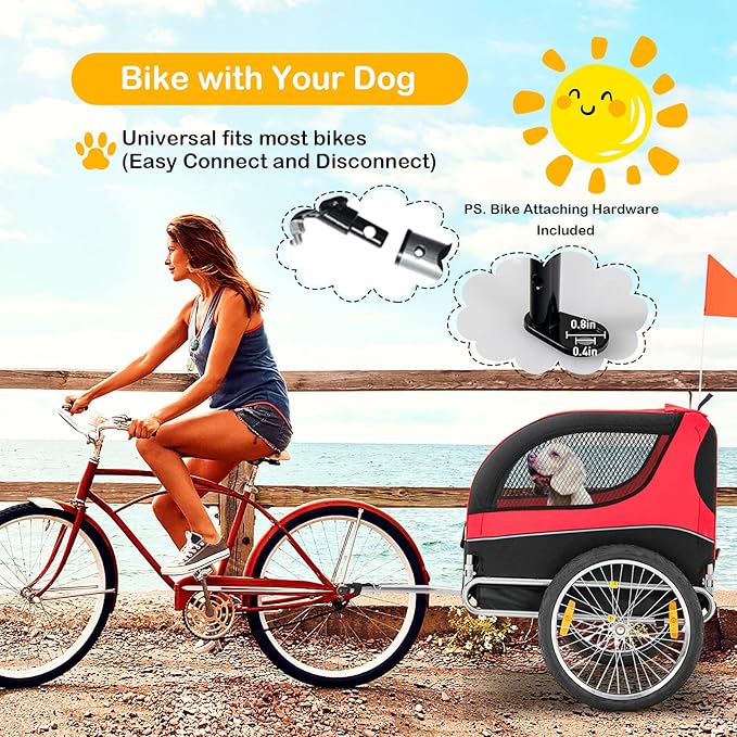 Dog Bike Trailer - HAPPAWS Dog Trailer for Bicycle, Cargo Cycle Trailers Wagon Cart Pet Bike Carrier w/ 3 Doors, Aluminum Wheels, Safety Flag, Easy to Connect&Disconnect, Collapsible to Store