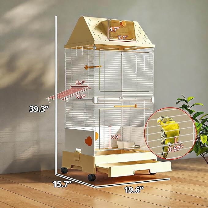 Oneluck Modern Bird Cage with Panoramic View, Large Space Bird Aviary for Small to Medium Birds, Birdcage with Easy Clean Tray for Parakeet,Cockatiel,Budgie,Parakeet,Canary,Finch,Quail,Lovebird,Conure