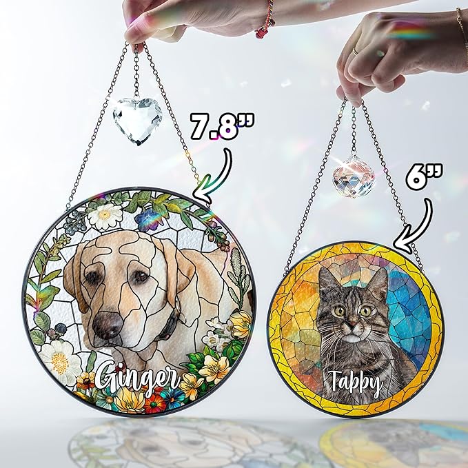 Personalized Pet Stained Glass Window Hanging, Dog Memorial Suncatcher Picture, Sympathy Gift for Loss of Pet, Cat Bereavement Keepsake Portrait Photo, Remembrance Gift for Dog Lovers