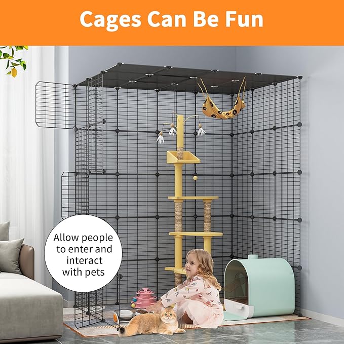 Oneluck 5-Tier Extra Large Cat Cages Indoor, 69 Inch Enclosure, Catio DIY Cat Playpen Detachable Metal Wire Kennels Cat Crate Exercise Place Ideal for 1-4 Cats(Without Platform)