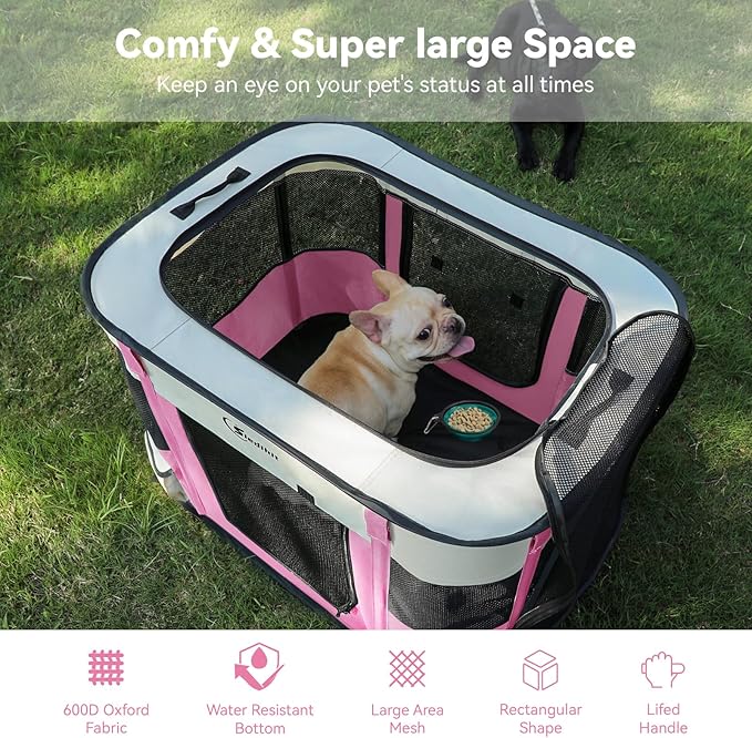 Dog Playpen,Cat Pet Puppy Pen,Portable Playpens for Dogs Indoor Outdoor Travel Camping Use,Foldable Dog Kennel Tent Crate for Rabbit Small Animals with Carrying Case (Pink, Medium)