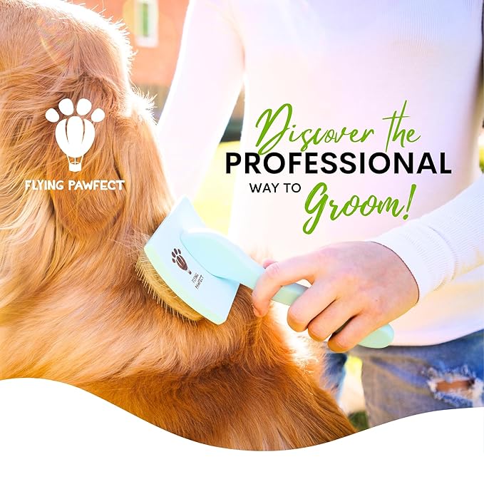 Pet Slicker Brush With Soft Massage Grooming Stainless Steel Pins - For Dematting, Shedding Fur, and Undercoat - Ideal Gift for Professional Pet Groomers - Long Slicker Brush (Blue, Curved Large)
