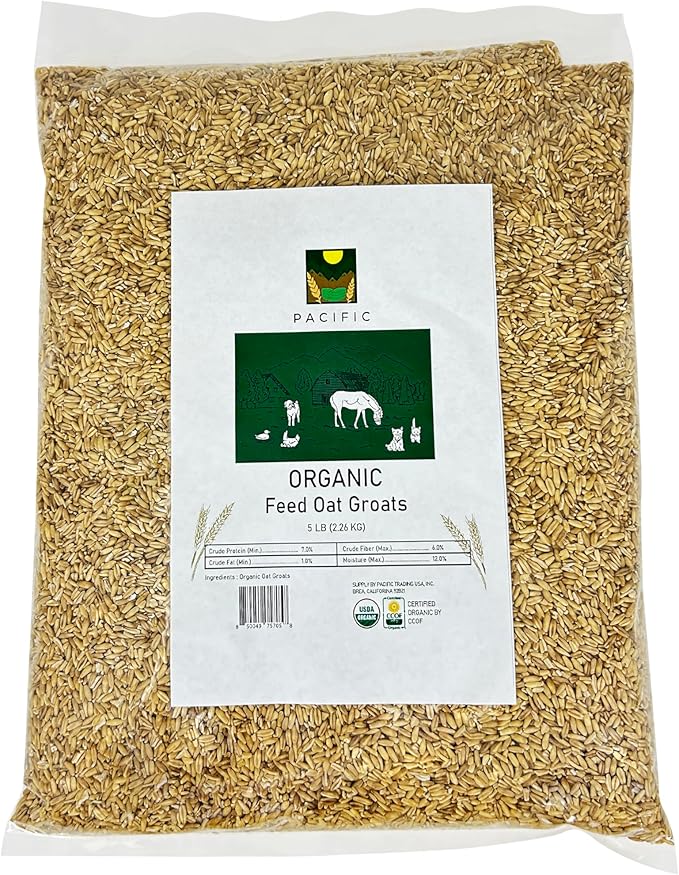 PACIFIC Organic Petfood Organic Feed Oat Groats - Oat Groats for Birds | Rich with Fiber & Minerals | USDA and CCOF Certified | Packed in USA (5 Pound (Pack of 1))