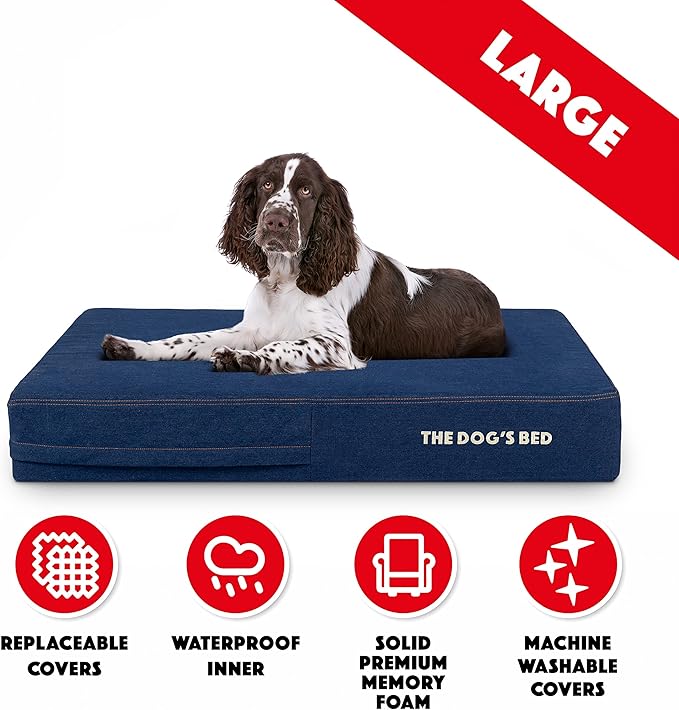 The Dog’s Bed Orthopedic Memory Foam Dog Bed Mattress, Oxford Fabric, Real Blue Denim, Large, 6-Inch