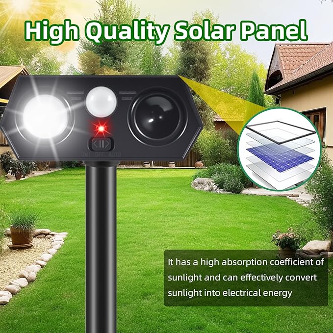 2025 Solar Ultrasonic Animal Repellent Sonic Fortress Pro Deer Repellent Rabbit Repeller Raccoon Squirrel Deterrent with Flash Light Motion Sensor to Keep Cat Dog Fox Skunk Out of Garden Yard(4Pack)
