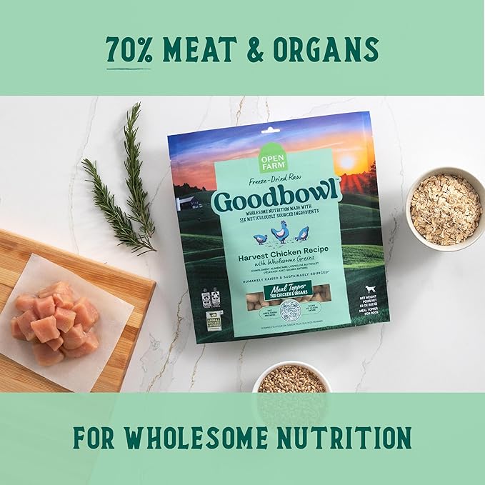 Open Farm Goodbowl Dog Food Topper, Freeze Dried Raw, Harvest Chicken & Wholesome Non-GMO Grains Recipe, 46oz Bulk-Size Bag