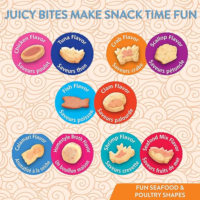 INABA Juicy Bites Grain-Free, Soft, Moist, Chewy Cat Treats with Vitamin E and Green Tea Extract, 0.4 Ounces per Pouch, 9 Pouches Total (3 per Bag), 3 Flavor Variety Pack