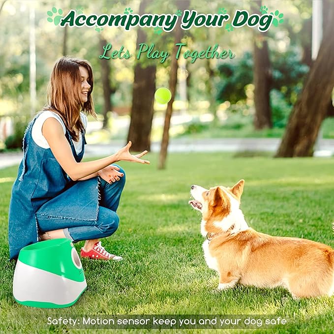 SOCO Automatic Ball Launcher for Dogs, USB Rechargeable with 3 Distances (10/20/30 ft), Safety LED Indicator, Include 6 Tennis Balls, Indoor/Outdoor Fetch Toy for Small/Medium Dogs