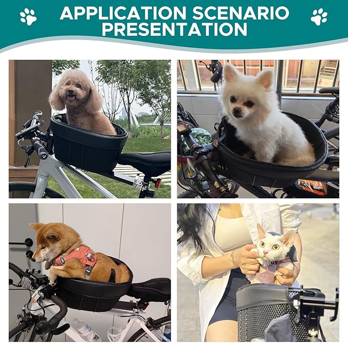 doorslay Dog Bike Basket Mountain Bike Shopping Basket Portable Cat and Dog Carrier for Bike Front Crossbar with Sponge Liner Safety Strap (Black)