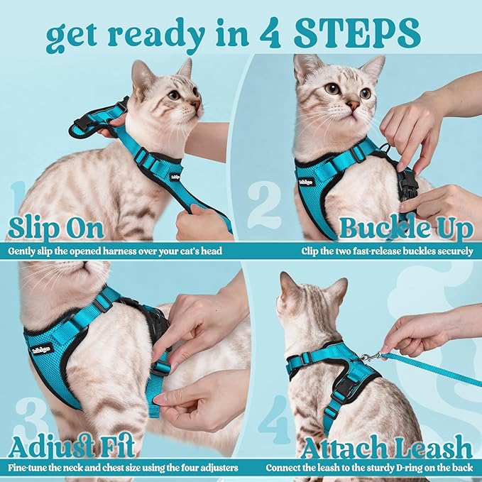 rabbitgoo Cat Harness and Leash for Walking, Escape Proof Soft Adjustable Vest Harnesses for Cats, Easy Control Breathable Reflective Strips Jacket, Teal, XS