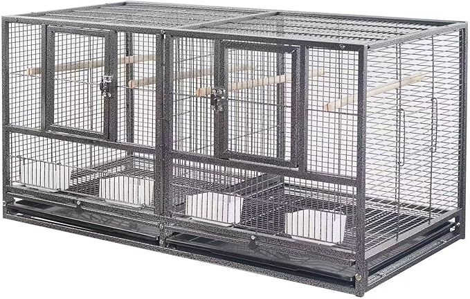 1F/2F/3F Stackable Center Divided Breeder Breeding Bird Flight Double Rolling Cage for Aviaries Canaries Cockatiels Lovebirds Finches Budgies Small Parrots. (Black Vein, Cage Without Stand)