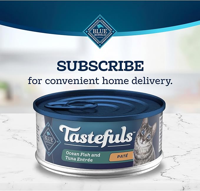 Blue Buffalo Tastefuls Wet Cat Food Paté,Made with Natural Ingredients,Ocean Fish and Tuna Entrée,5.5-oz Cans,(Pack of 48)