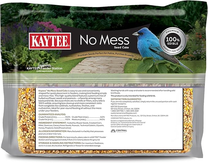 Kaytee No Mess Seed Cake, Wild Bird Food for Nuthatches, Cardinals, Finches, and Other Songbirds, 2.5 Pounds 4 Count