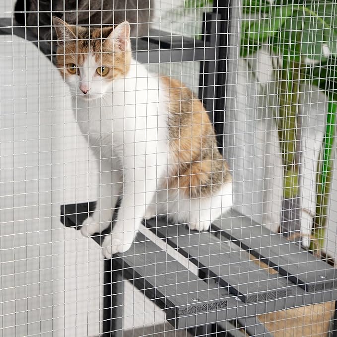 Catio Outdoor Cat Enclosure, Large 71" Catio Window, Heavy Duty Steel Mesh Cat Patio with Lockable Door, Large Catios for Balcony, Grey