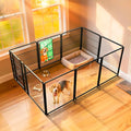 FXW Acrylic & Wire Mesh Indoor Dog Playpen, Heavy Duty 32 Inch 10 Panels Metal Dog Pen for Small and Medium Dogs, Black│Patented