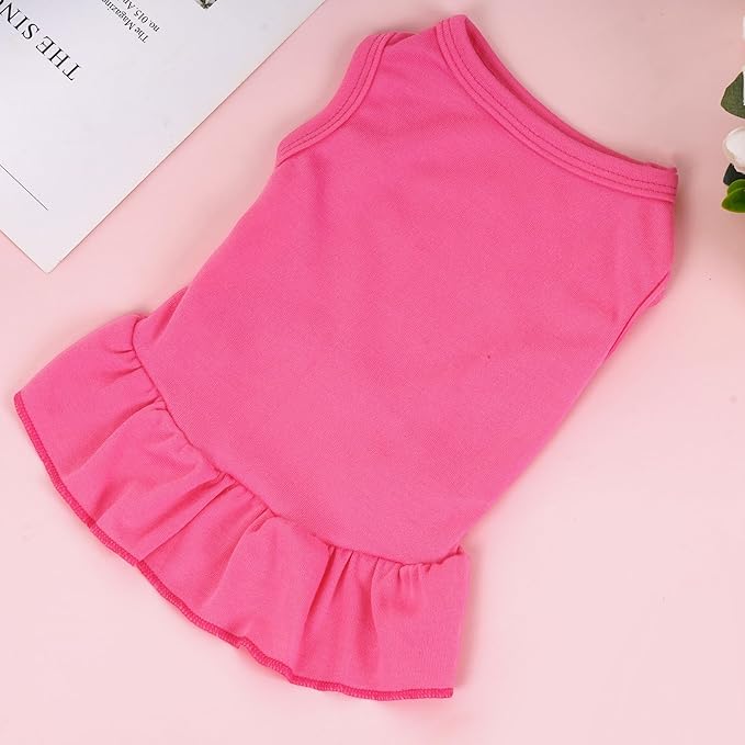 Dog Dresses Cat Skirt Solid Color Dog Clothes Summer Sleeveless Puppy Girl Clothes for Small Pet Dogs Cats (Rose Pink, Medium)
