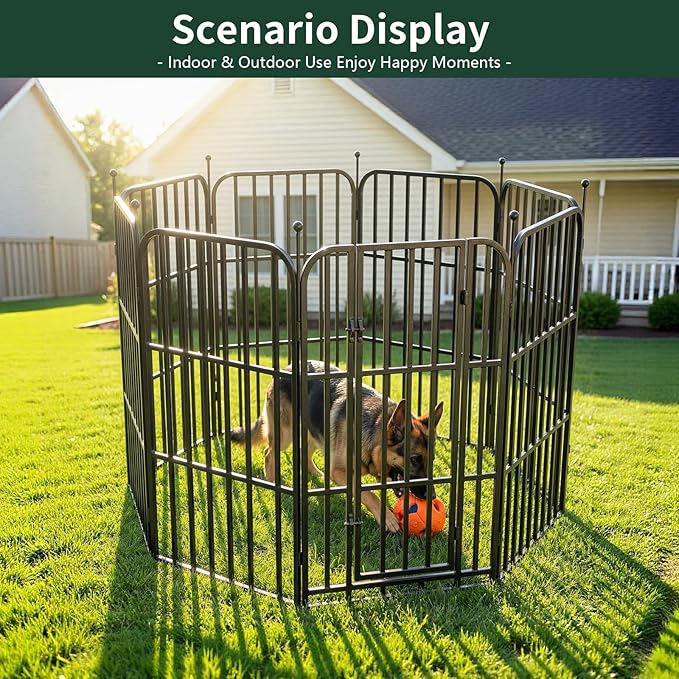 Metal Dog Playpen 47" 8 Panels for Medium Large Dogs, Indoor Outdoor Exercise Pen for Yard RV Camping, Thickened Steel Tube, Gravity Lock & Ball Head Iron Rods