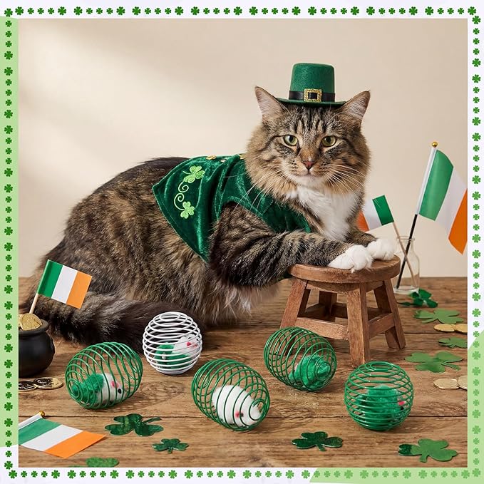 Jecery 5 Pcs Cat Spring Balls Toys Stretchable Rolling Balls Colorful Playful Coils Interactive Action Toy Caged Rats for Kitten Pet Supplies (Mouse,Green)