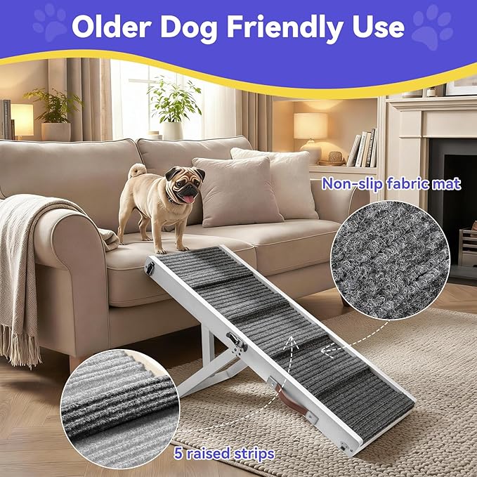 2026 Upgraded Dog Ramp for Couch, Foldable Small Dog Ramp for Sofa, 4 Adjustable Height from 13'' to 21", Portable Stable Pet Step with Non-Slip Pad, Pet Ramps Use for Couch Stairs, White