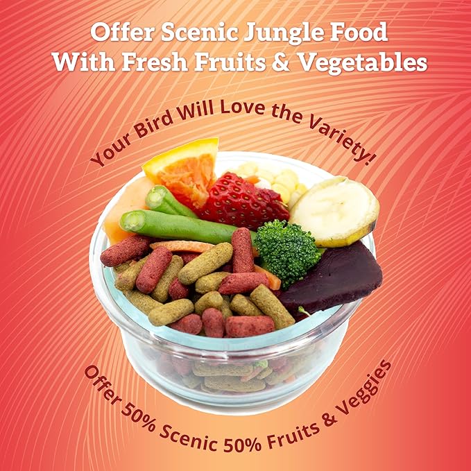 Scenic Mix Jungle Large Parrot Food - 2 lb Bag - 1" Bird Pellets - Complete Nutrition for Macaws, Amazons, Cockatoos, African Grey Parrots & More