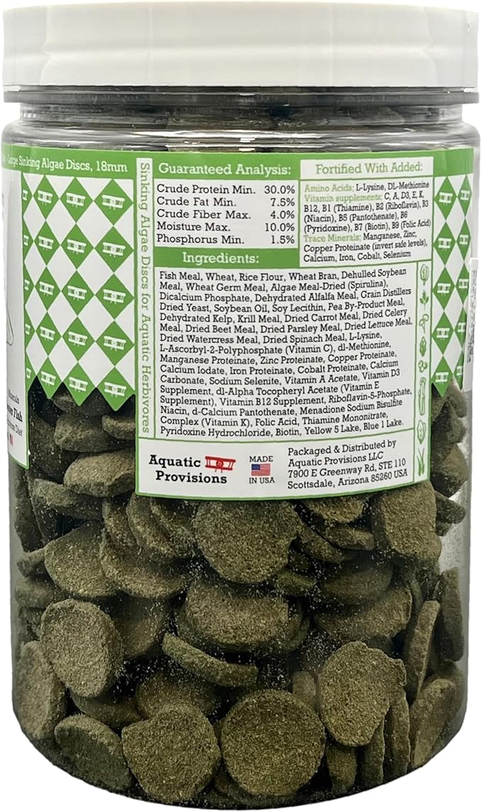Algae Discs 16 oz, Sinking 18 mm Fish Food for Freshwater Herbivores