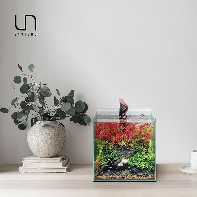 Ultum Nature Systems Rimless All in One Aquarium - Cube Fish Tank, Freshwater AIO Aquarium, Rimless Fish Tank w/Triple-Chamber Filter & White Background - 7 Gallon - 11.81" x 11.81" x 11.81" - 30A