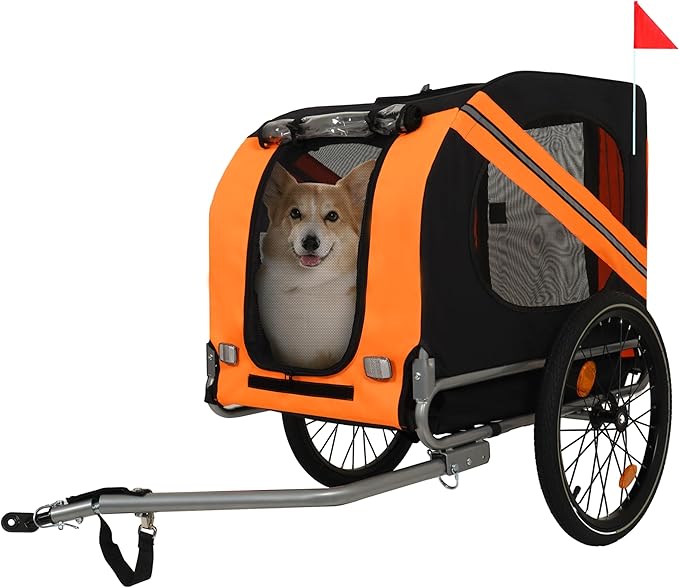 Large Dog Bike Trailer, All-Terrain Pet Carrier, Cargo Carrier, Durable Steel Frame for Travel, Cycling, Outdoor Adventures