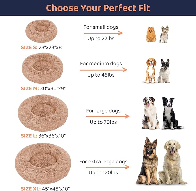 Donut Dog Bed - Premium Comfort for Anxiety Relief - Fluffy & Calming Design with Ultra-Plush Support | Cozy Round Dog Bed with Super Soft Circle Style (Camel, X-Large)