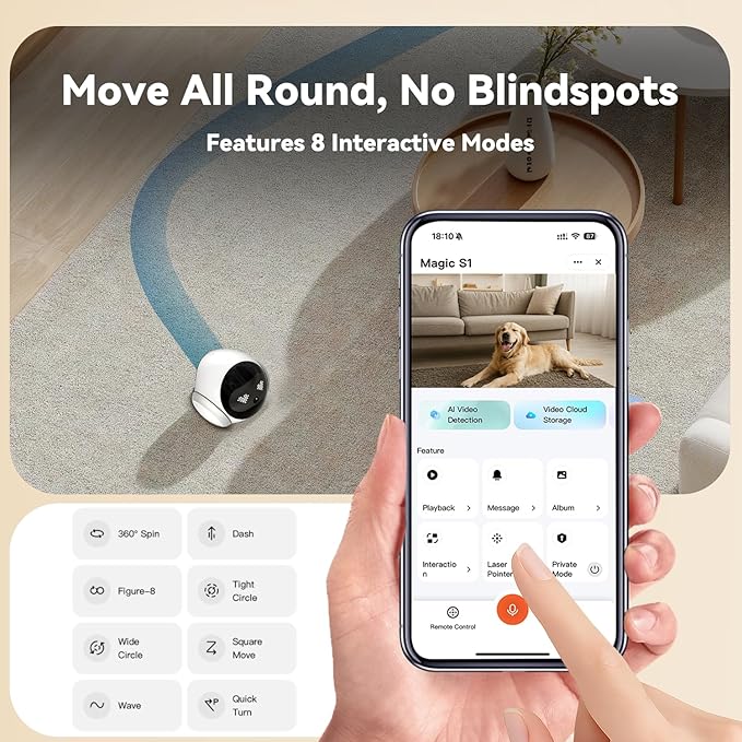 AEZ Robot Camera 1080P HD Lens Pet Camera Indoor Movable with Auto-Recharge, 2-Way Audio,Blinky Bot with Night Vision,Distance Bot Smart App Control for Cats/Dogs/Baby/Elderly (SD/Cloud Storage)