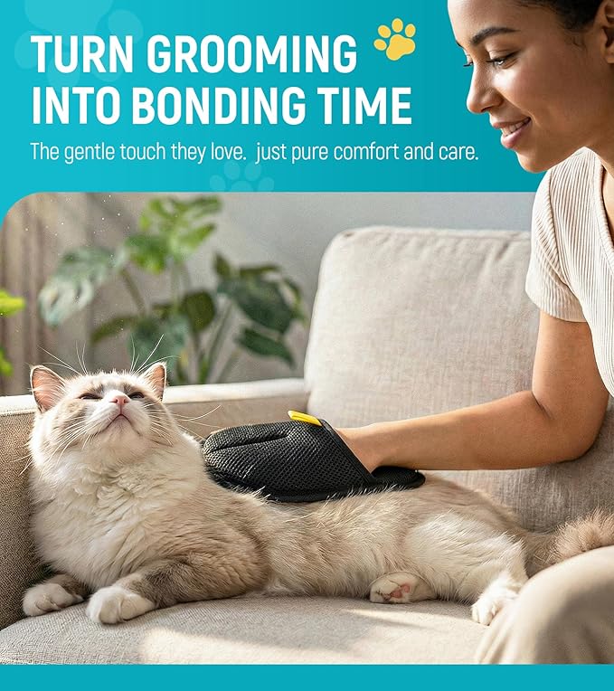 Pet Hair Removal Glove for Dogs & Cats - Upgraded Reusable Electrostatic Pet Hair Glove, Pet Hair Remover Tool for Laundry, Couch, Carpet & Car Seat, Gentle Grooming Mitt (2PCS-BlackBlue)