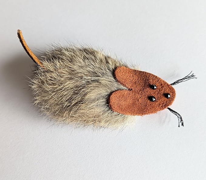 The Original, Trademarked, Flat Rat Cat Toy Made of Real Rabbit Fur and Suede Leather (Natural)