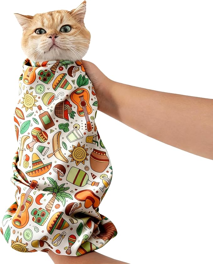 33.5" Cat Grooming Wrap,cat wrap for Cutting Nails,Self-Adhesive cat Swaddle wrap cat Restraint cat wrap Blanket for Medicine, Nail Clipping, Teeth Brushing,White Guitar(Within 22lbs)