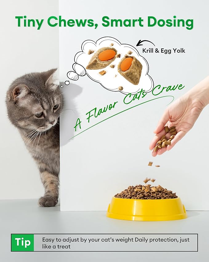 Flea and Tick Prevention for Cats – 500 Crunchy & Creamy Chews, Cat Flea Chewables with Skin & Coat Support – Oral Supplement for All Breeds & Ages