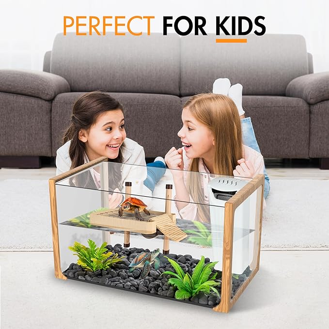 ZENO Turtle Aquarium Kit with Basking Platform - Aquatic Tank with Filter & Light - Perfect Starter Kit for Baby & Juvenile Turtles - Ideal for Kids