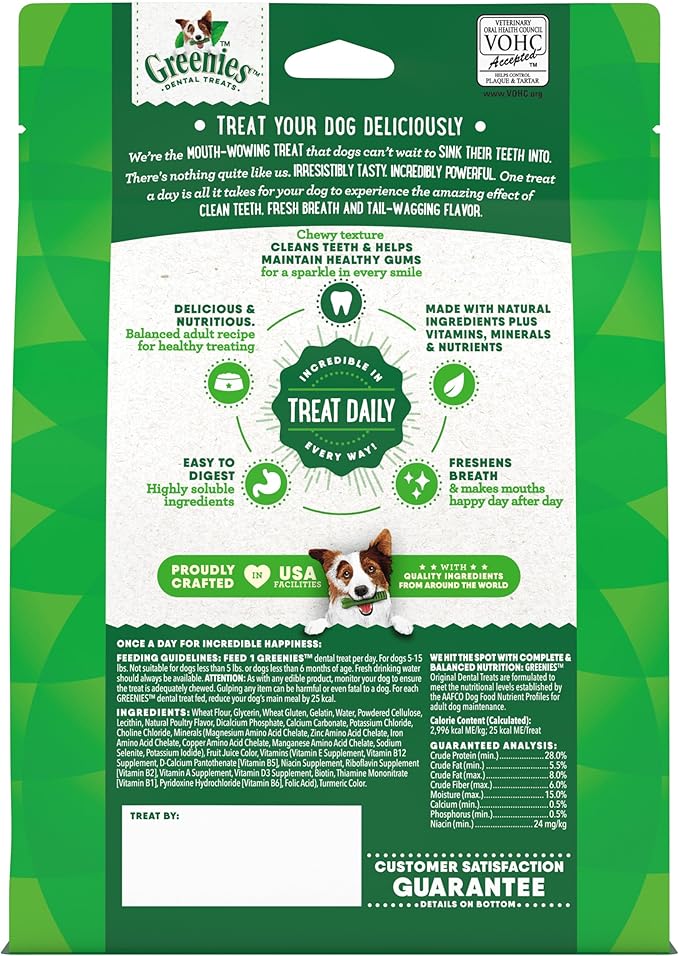 Greenies Veterinarian-Recommended Adult Natural Dental Dog Treats Teenie Size, Dog Dental Chews, Original Flavor, 12 oz. Pack, 43 Count