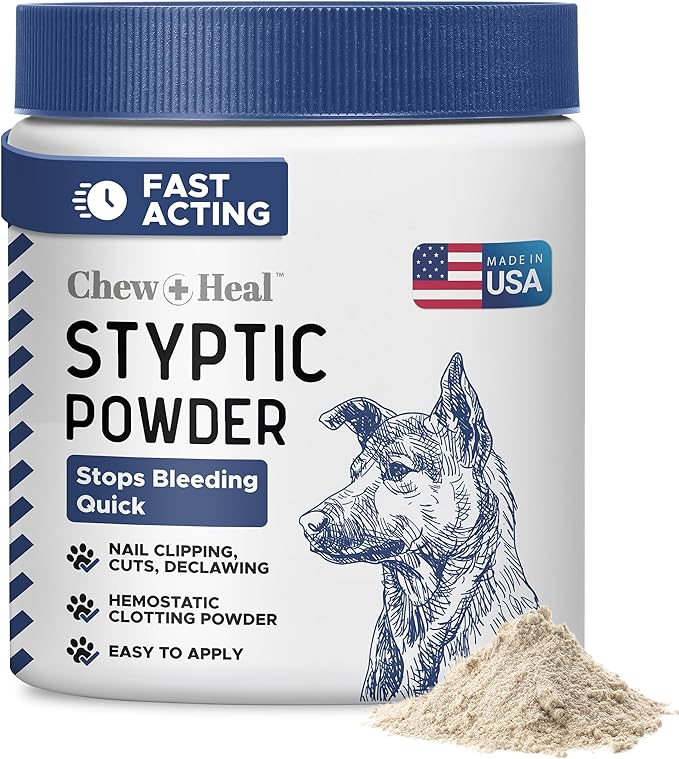Chew + Heal Labs Styptic Powder for Dogs & Cats - 1.5 oz - Quick Stop Bleeding for Dogs Nails & Minor Cuts - Blood Clotting Powder & Bleed Stop Formula