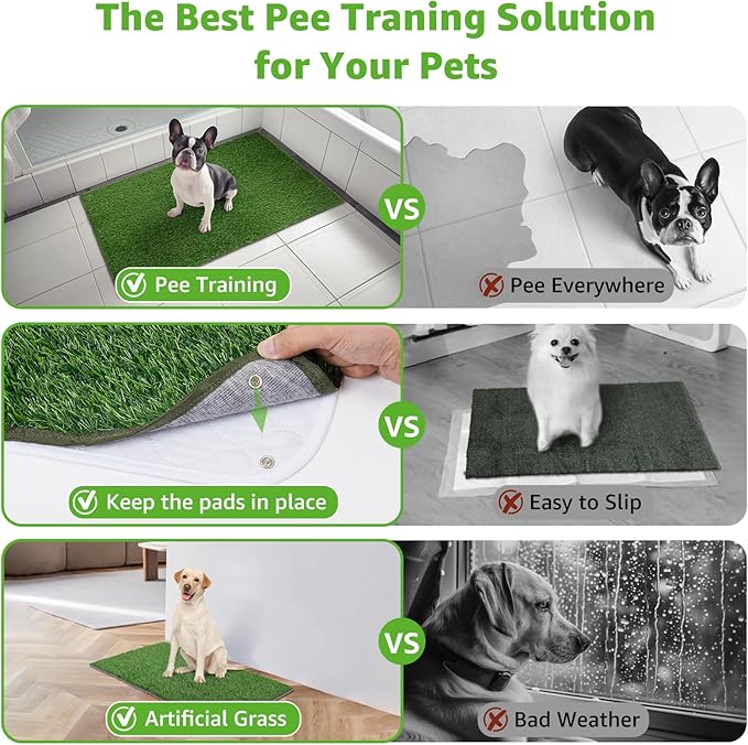 Dog Grass Mat with Pee Pad,Small Litter Box Indoor Artificial Grass Potty Training Pads for Dogs Tray Doggies Washable Reusable Puppy Pads Leakproof Pee on Outdoor Patio Balcony Apartment(18x30'')