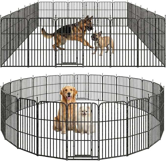 Metal Dog Playpen 47" 24 Panels with 2 Doors for Medium Large Dogs, Indoor Outdoor Exercise Pen for Yard RV Camping, Thickened Steel Tube, Gravity Lock & Ball Head Iron Rods