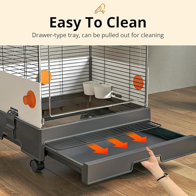 Oneluck Modern Bird Cage with Panoramic View, 18.5"x13.8"x38.5"Bird Aviary for Small to Medium Birds,Easy Clean Tray,for Macaws Parakeet Cockatiel Budgie Canary Finch Quail Lovebird Conure