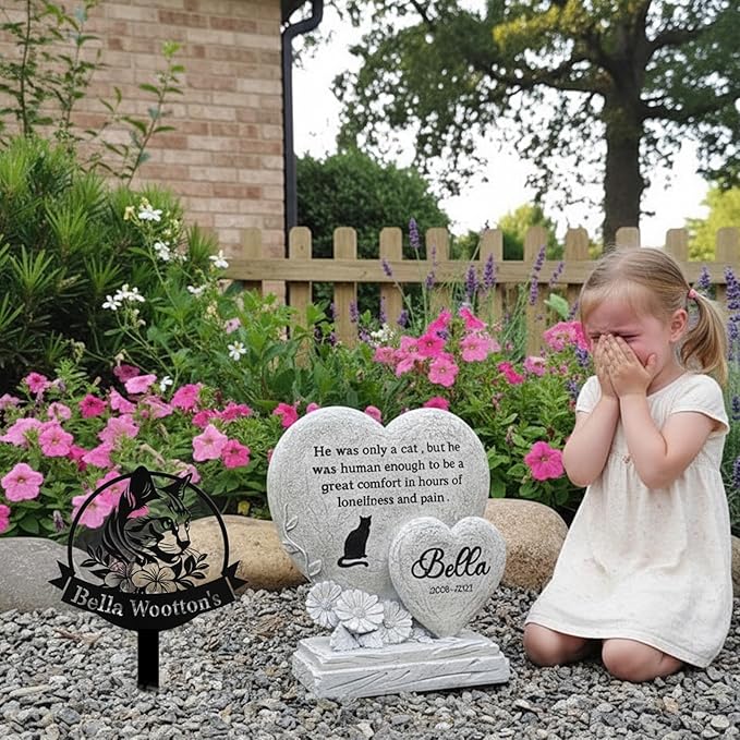 Custom Cat Grave Marker Outdoor, Personalized Metal Cat Memorial Grave Stake with Name and Date, Outdoor Waterrproof Cats Memorial Plaque