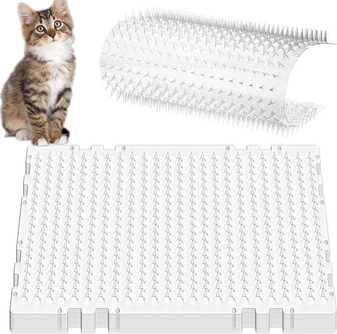 SHENLIU 16 Pieces Cat Deterrent Mat, 16 x 13 Inches Clear Plastic Cat Deterrent Repellent Mat with Spikes Keep Dogs Off Counter Anti Pet for Outdoor Indoor Plants Garden Sofa Window