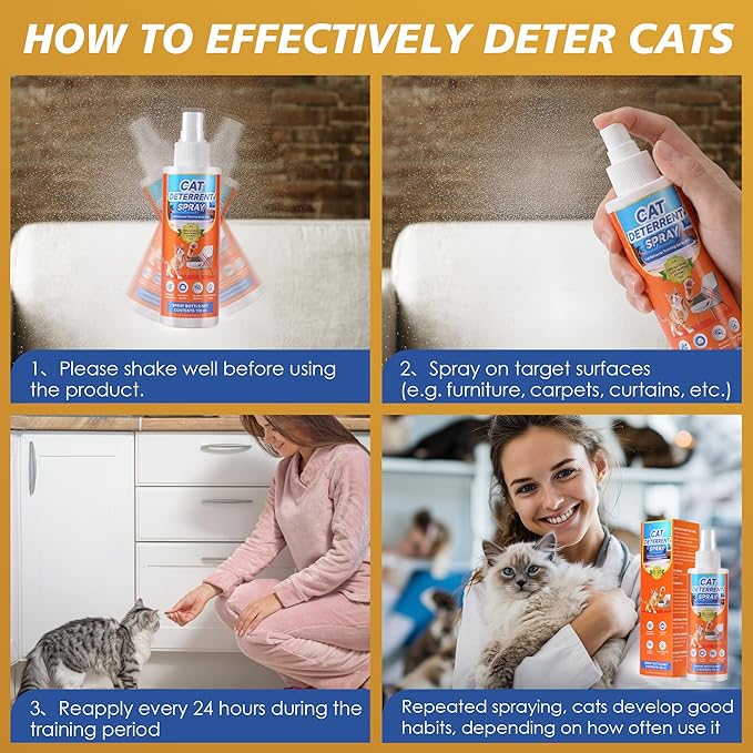 Natural Cat Deterrent Spray, Cat Repellent Spray for Indoor and Outdoor, Strengthened Cat Scratch Deterrent for Furniture, Anti Marking Deterrent for Sofas or Carpet (150 ml)