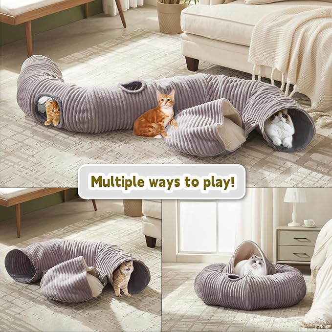 Cat Tunnel Bed for Indoor Cats,Cat Donut Tunnel Toy with Washable Circle Cushion,Blackout Tent, Multifunctional Playground Toys Hideplace for Kitty, Puppy, Rabbit,Ferret