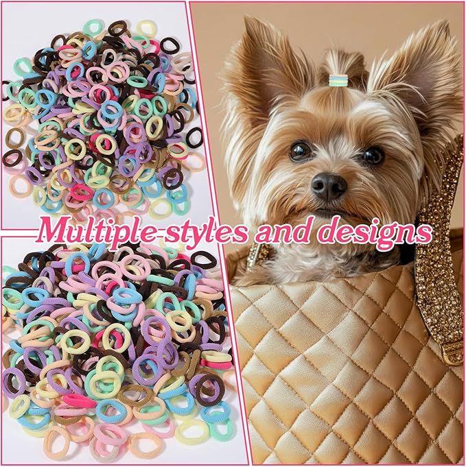 300 Pcs Dog Hair Ties, 1 Inch Nylon Seamless Hair Bands for Small Dog Puppy Girl, Yorkie, Knots, Ponytails, Mixedcolor
