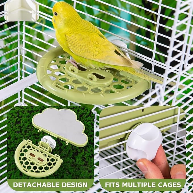 septillar Bird Mirror with Perch Stand, Bird Toys for Parakeet Cockatiel Conure Lovebirds Finch Canaries (Green)