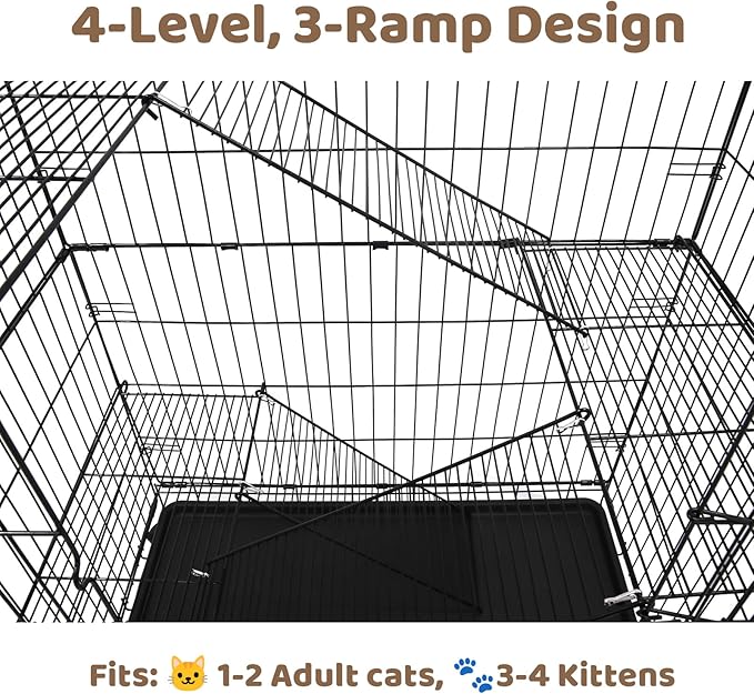 Homey Pet 51 Inch Cat Cages Indoor, Large 4-Tier Cat Crates for Indoor Cats, Collapsible Metal Wire Cat Enclosures Big Kennel for Adult Cats Kitten Kitty with Hammock, Ladders, 360° Wheels