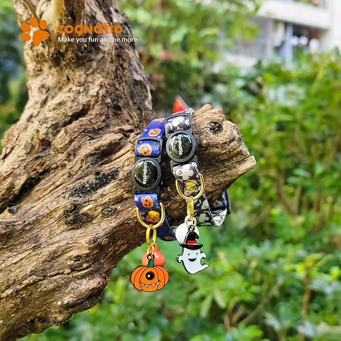 2 Pack Breakaway cat Collars with Bell,Safety Quick Release Pendant Cute Kitten Collar,Adjustable 20-30cm (Halloween4, 20-30cm)