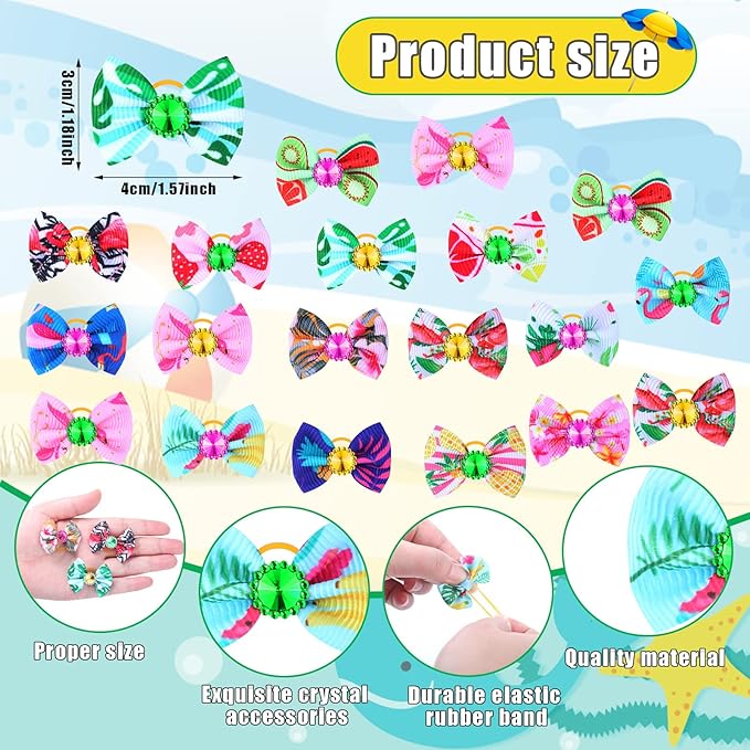 Sadnyy 240 Pcs Summer Spring Dog Hair Bows with Rubber Bands Rhinestone Grooming Dog Puppy Bows for Girls Boys Dogs Cute Ear Bows Dog Hair Accessories for Summer Holiday Pets Cats Dogs